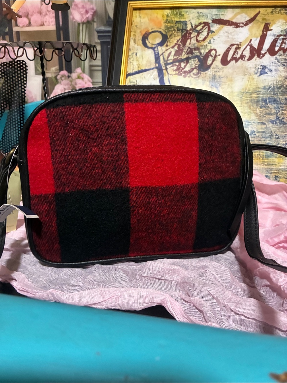 Red & Black Buffalo Plaid Crossbody Bag